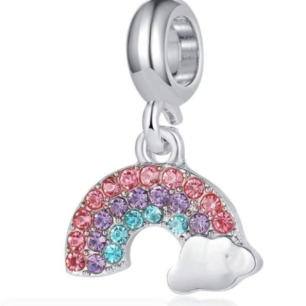 Charm-Bracelet Zinc Alloy Cloud Rhinestone Rainbow Pendent/Charm nwt